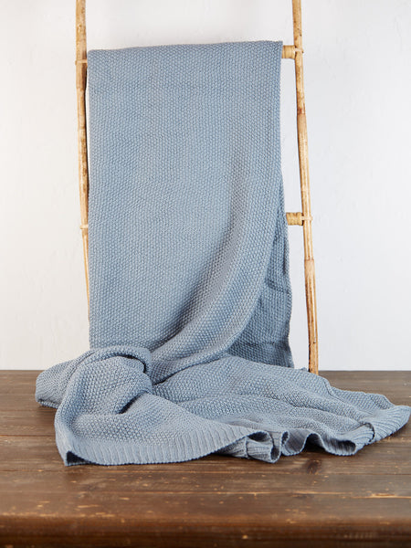 Knitted Throw - Sea Blue