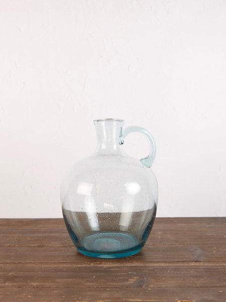 Ice Blue Round Glass Vase With Handle