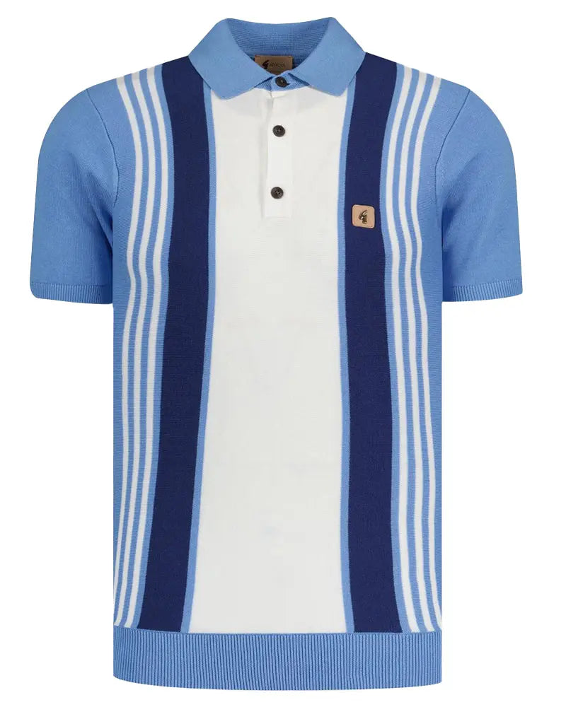 Searle Striped Knitted Polo Shirt - Sky Blue