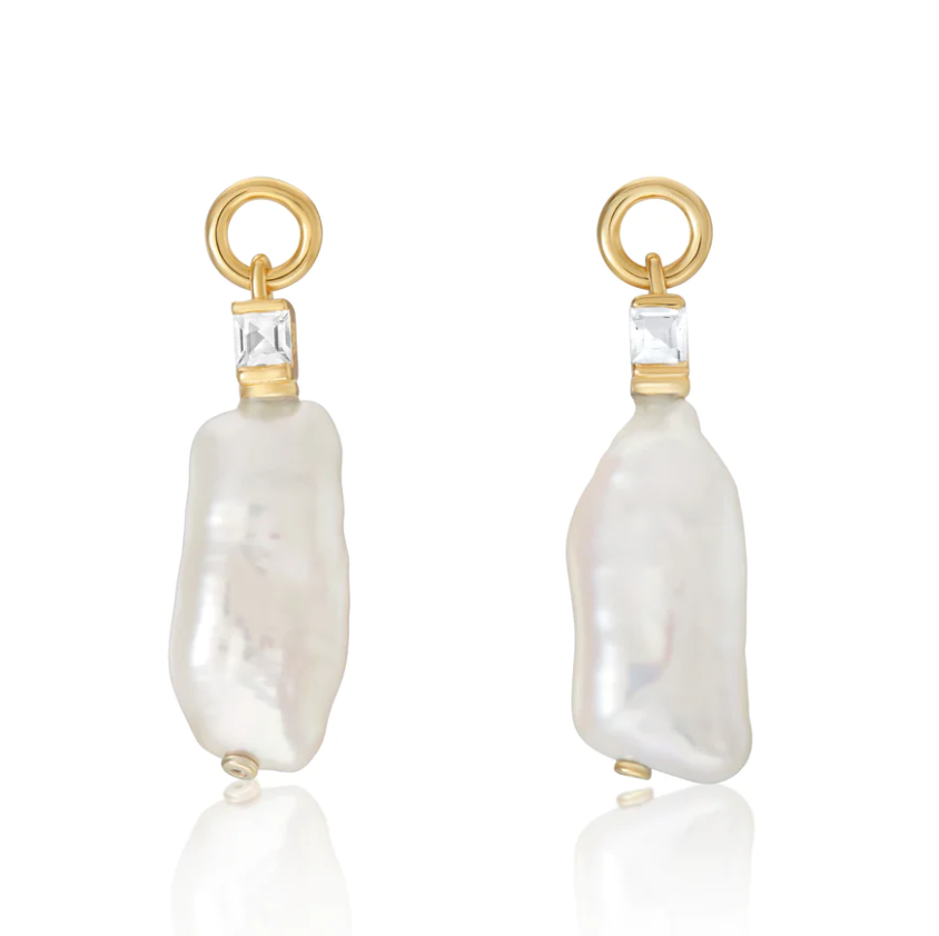 V by Laura Vann Emily Baroque Pearl Drop Earrings with White Topaz