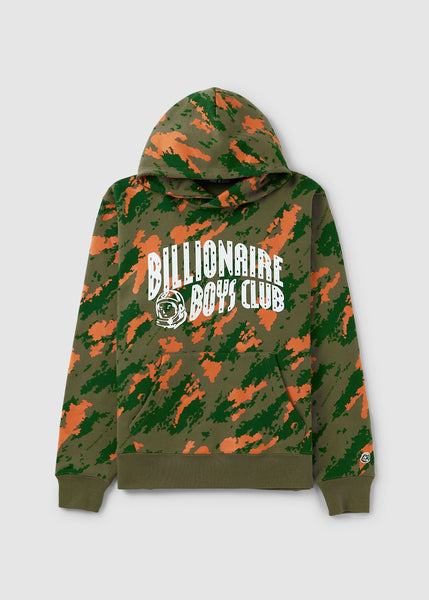 Mens Camo Print Arch Logo Popover Hoodie In Green