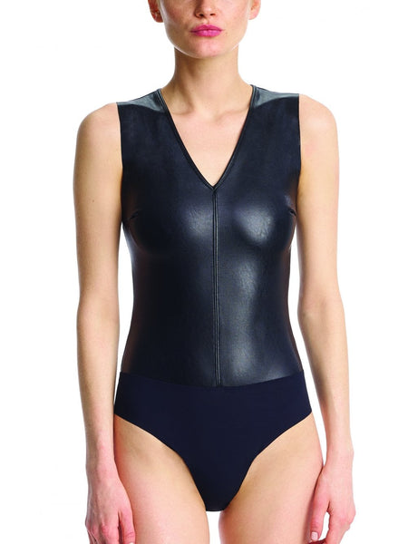 Commando V Neck Faux Leather Bodysuit  