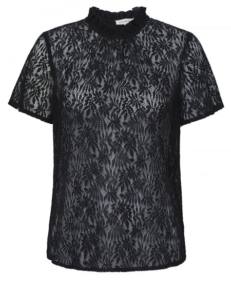 Black Lace Short Sleeve Blouse