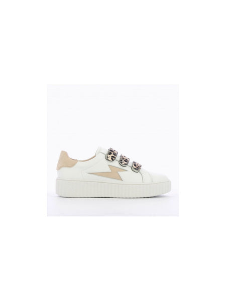 White Lightning Sneakers With Beige Leopard Velcro