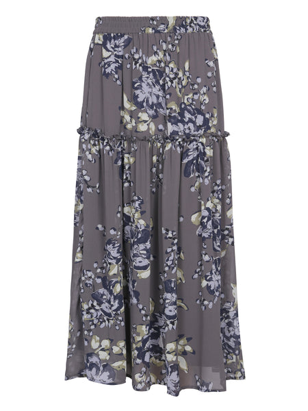 Grey Rose Bouquet Print Skirt