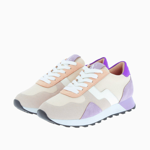 Beige And Lilac Track Sole Trainers