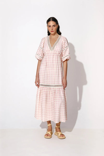 Lani Ditsy Pink Puff Sleeve Maxi Dress