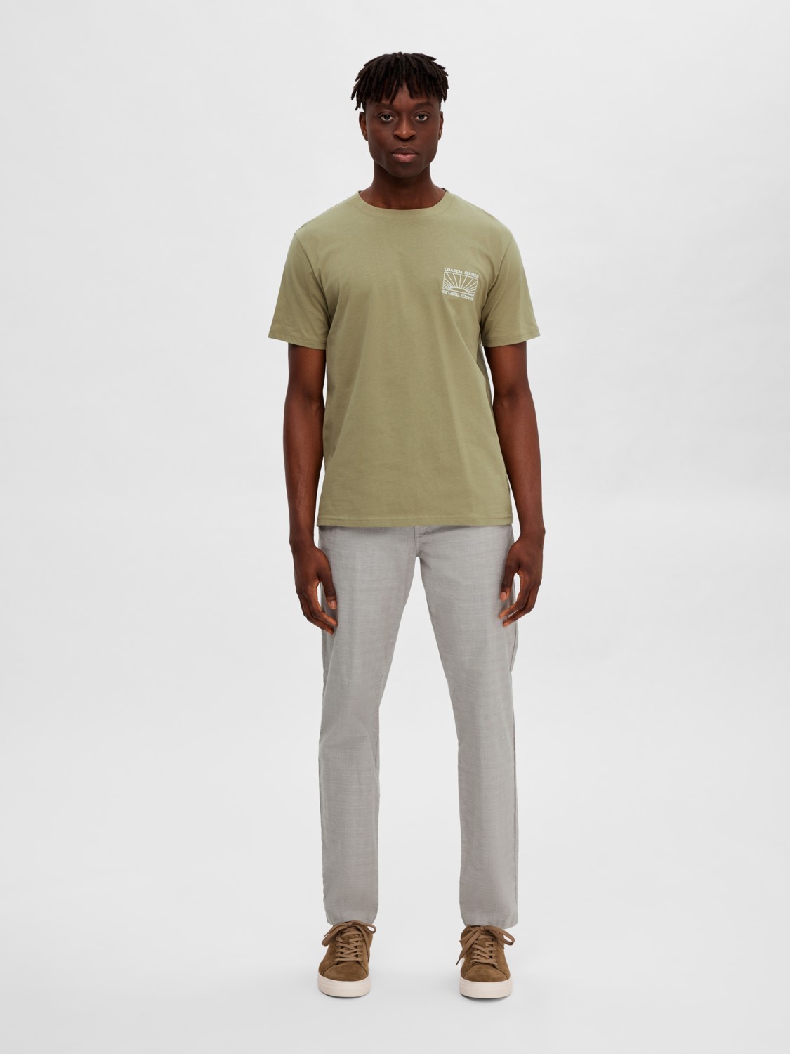 Embroidered khaki t shirt