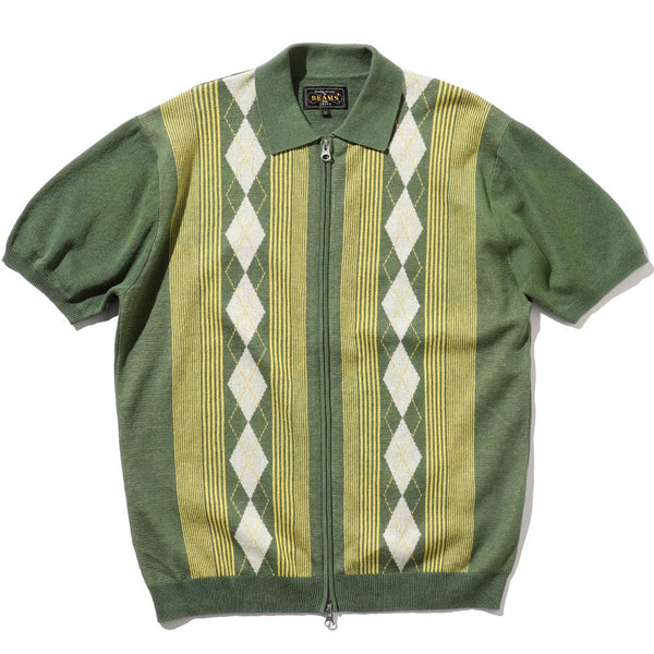 Zip Knit Polo Stripe Green