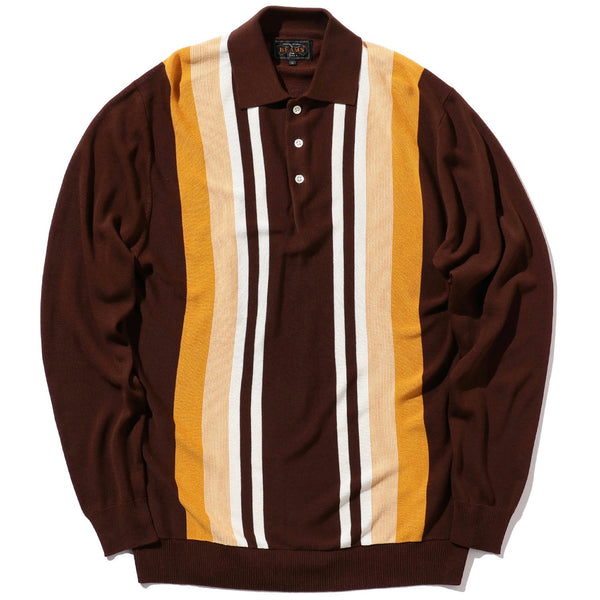 Knit Polo Stripe 12G Brown