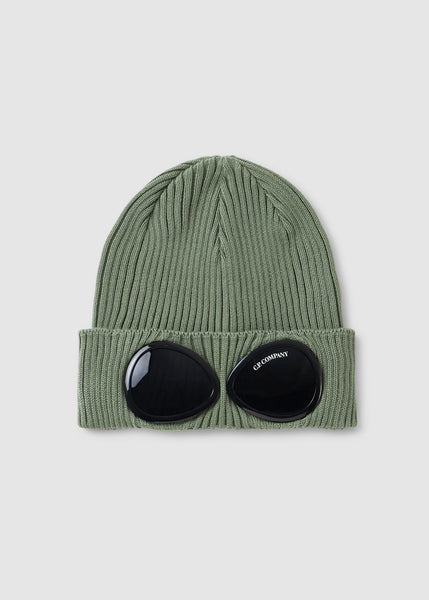 Mens Cotton Goggle Beanie In Bronze Green