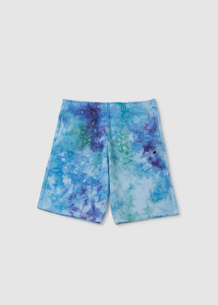 Mens Tye Dye Long Bermuda Shorts In Raw Blue