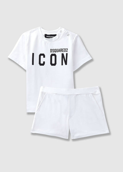 Kids Icon T Shirt and Short Set In White