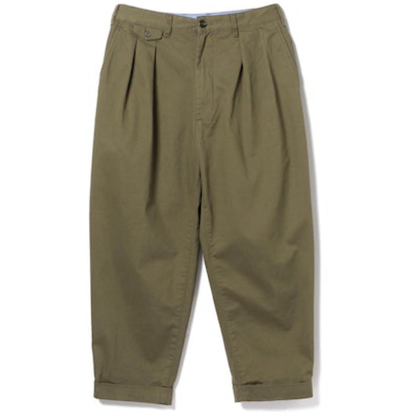 2 Pleats Twill Cotton Pants Olive Green