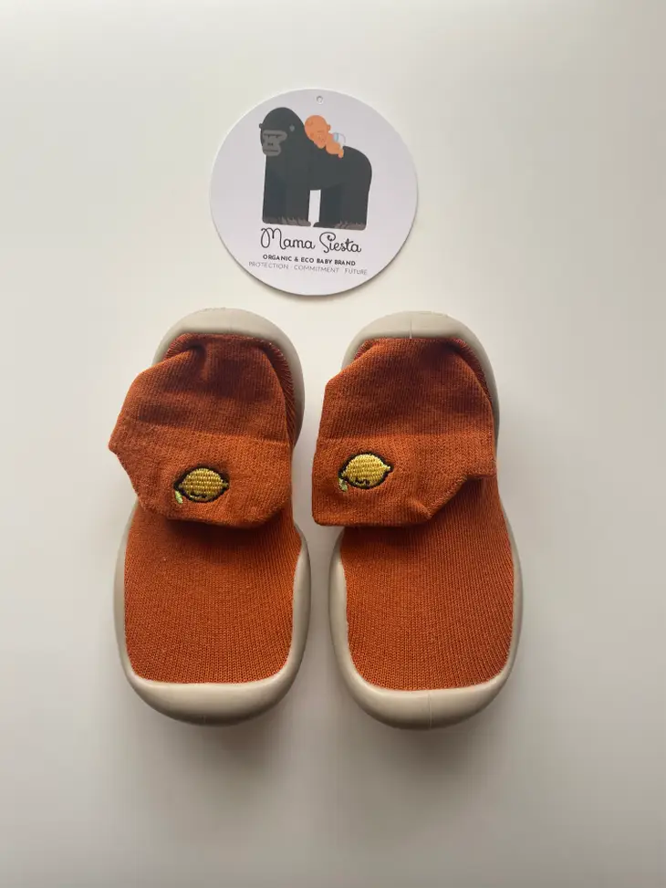 Organic Cotton Rubber Sole Fruity Shoes - Orange