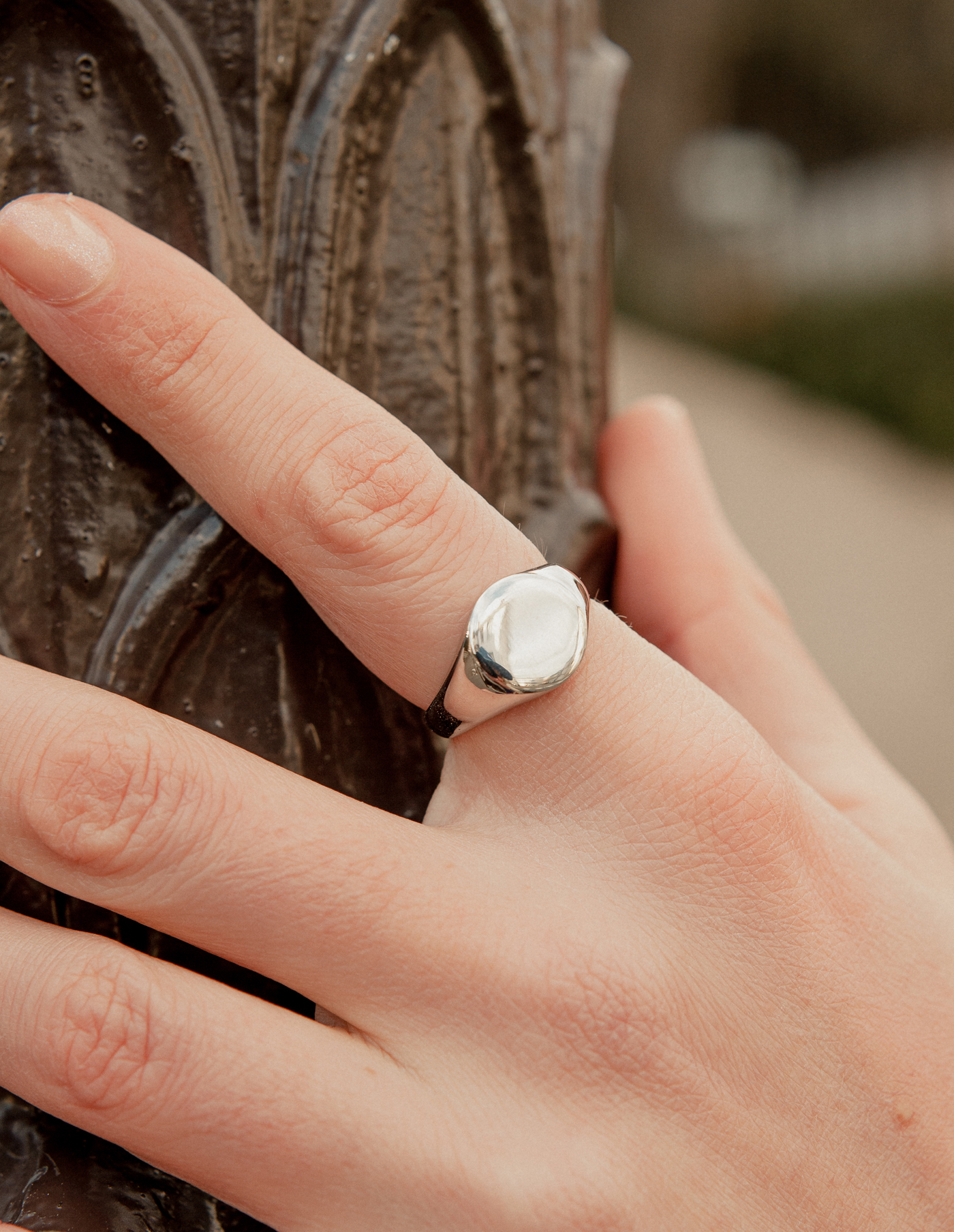 Silver Round Signet Ring Waterproof