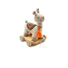 2 in 1 Pull Along Toy Llamas Natural