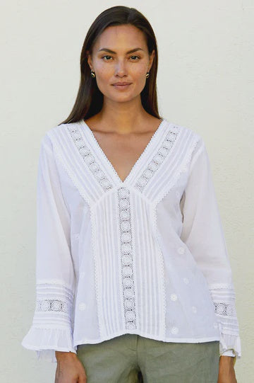 Valentina Embroidered Organic Cotton Shirt - White