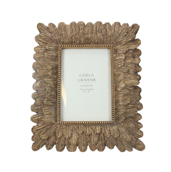 Resin Photo Frame Antiqued Gold Feather 4x6&quot