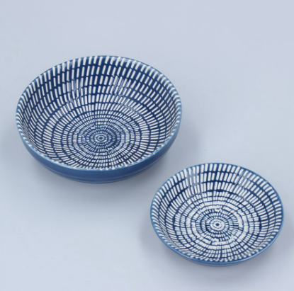 Set of 2 Ceramic Trinket Dishes Navy Dash