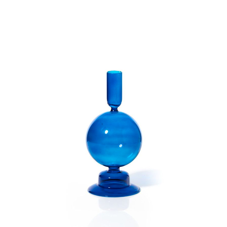 Maegen Blue Glass Candlestick Holder