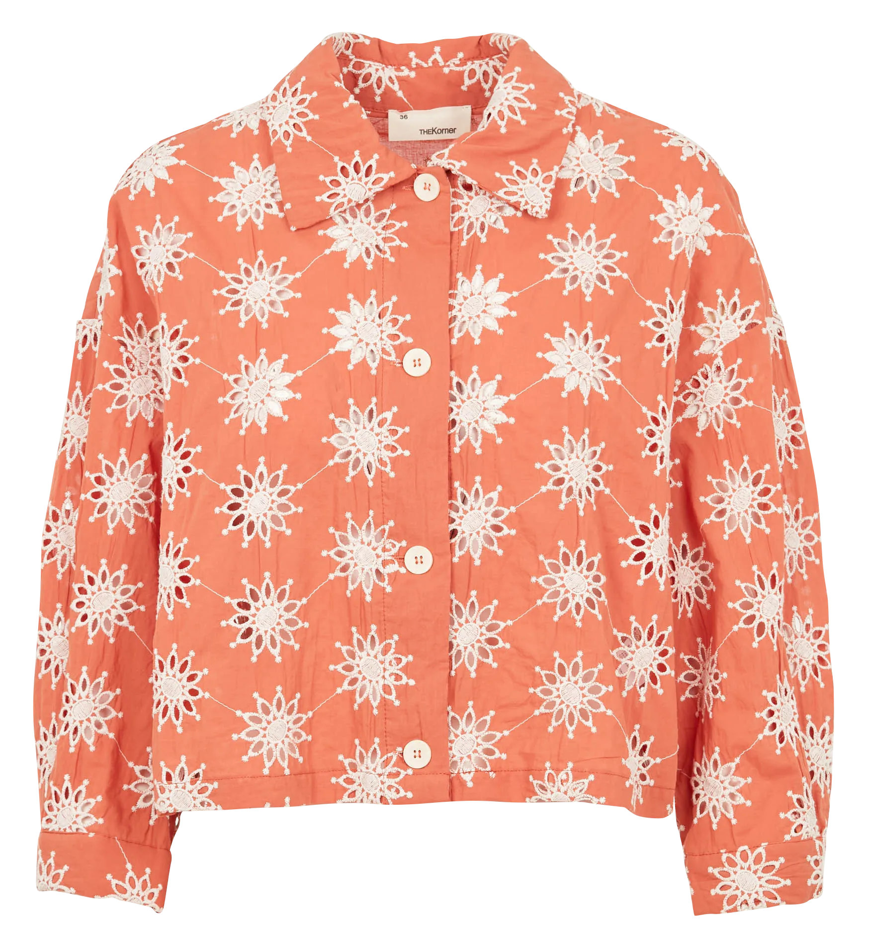 Straight cotton shirt embroidered in orange