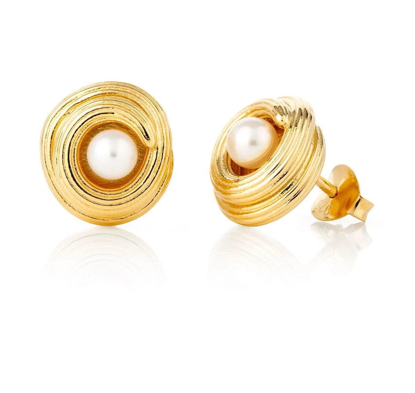 Gold Love Knot Pearl Stud Earrings