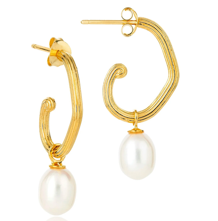 Gold Unita Organic Pearl Hoop Earrings