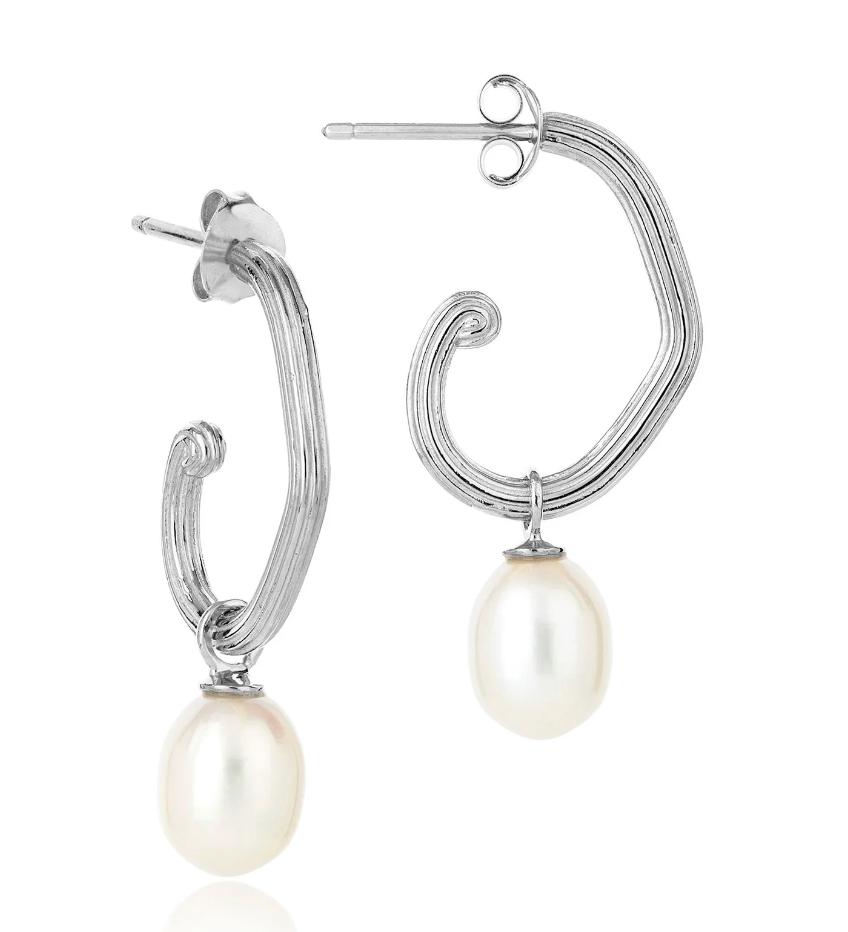 Silver Unita Organic Pearl Hoop Earrings