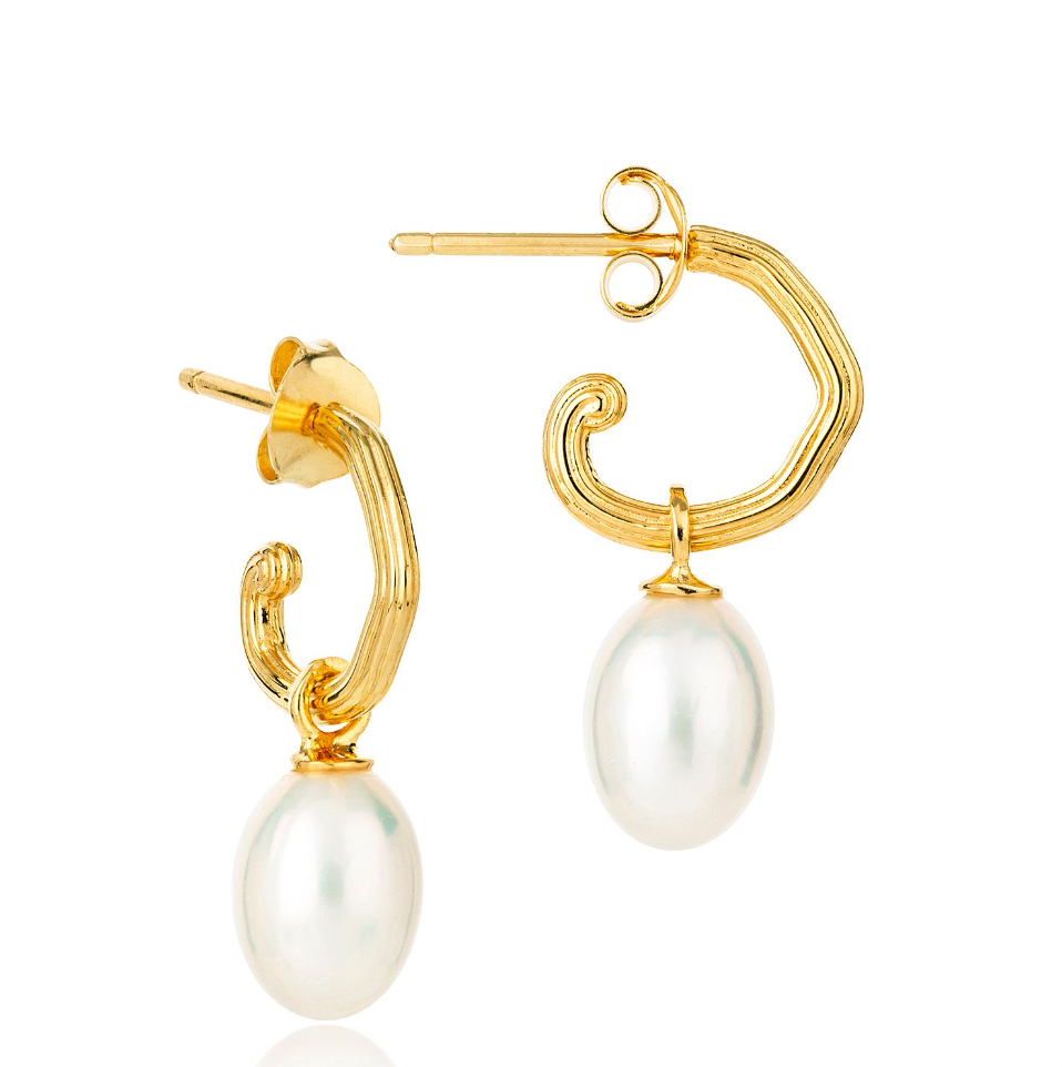 Gold Connect Hoop with Pearl Drop Earrings