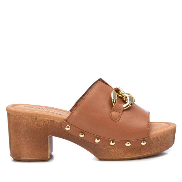 Leather Clog Sandals - Camel