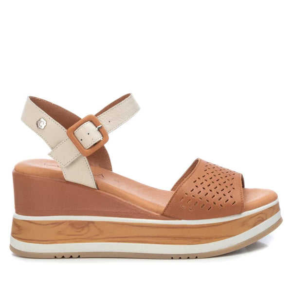 Leather Wedge Sandals - Camel