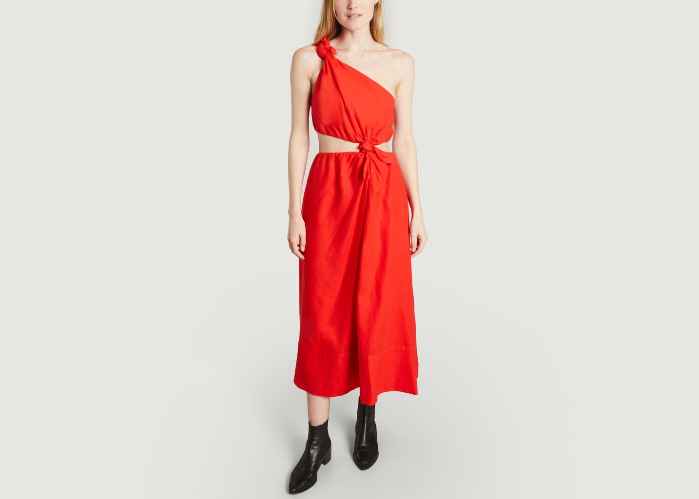 Asymmetric Midi Dress With Bows