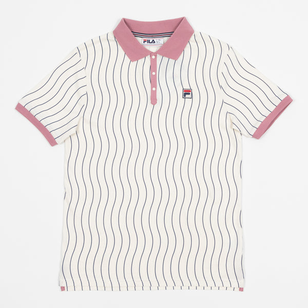 Ellery Wave Stripe Polo In Cream & Foxglove Pink