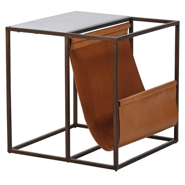 Marble Side Table With Leather Magazine Rack