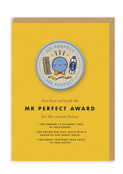 Ohh Deer Mr Perfect Award Woven Patch Greeting Card