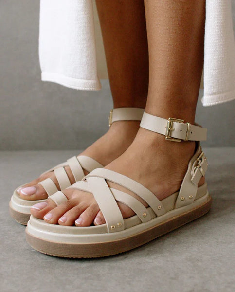 Buckle Up Gladiator Sandals In Cream