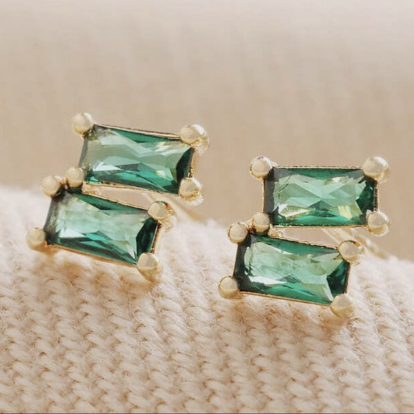 Double Emerald Green Stud Earrings