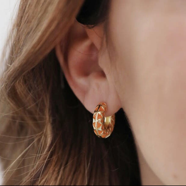 Orange Geo Hoop Earrings