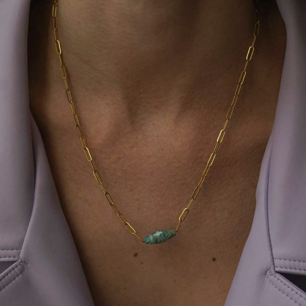 Sea Green Amozonite Chain Necklace