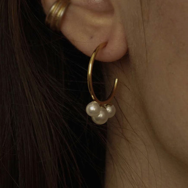 Triple Pearl Hoop Earrings