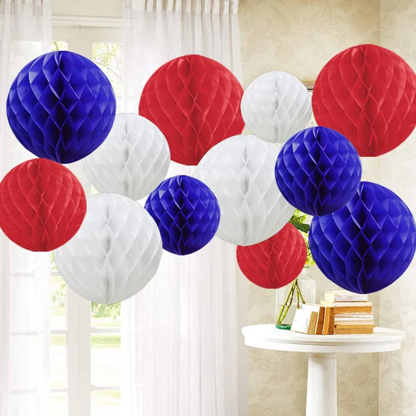 Honeycomb Ball Red White Blue Trio