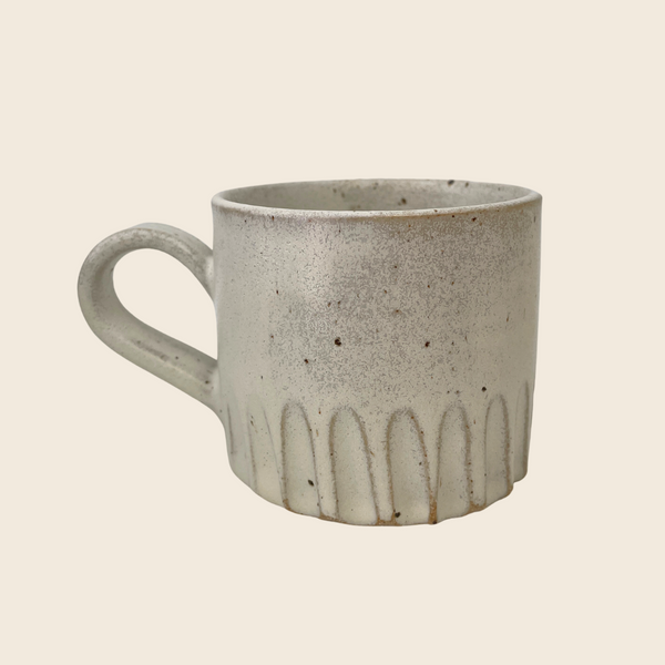 Carved White Handmade Stoneware Mug