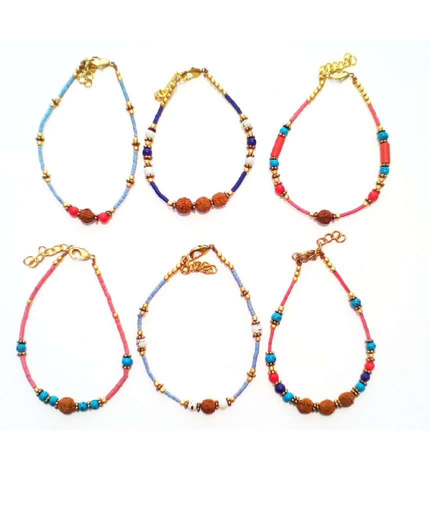 Urbiana Multicolor Anklet with Brown Stone