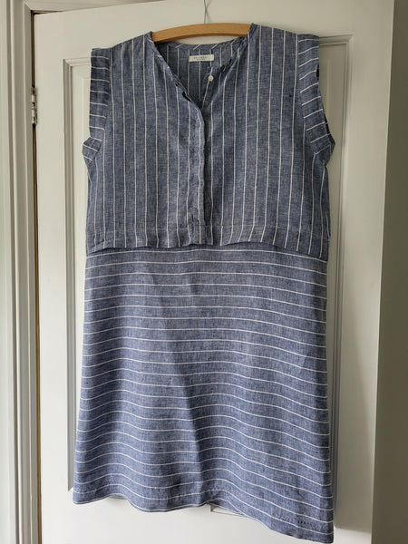 Adele Sue Linen Dress In Blue Stripe Size S