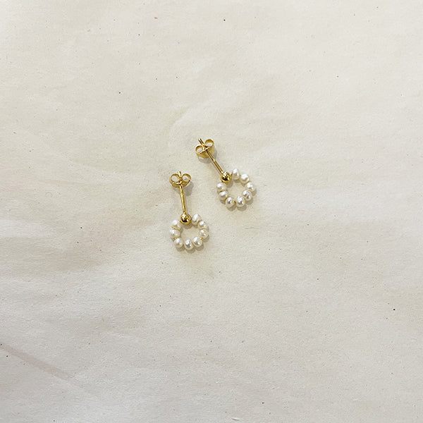 Pearl Hoop Stud Earrings Gold PL-186