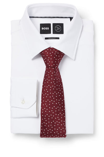 Hugo Boss Dark Red Silk Jacquard Tie with All Over Dot Motif