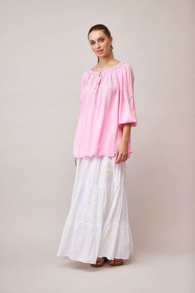 Fashion Romania Embroidered Top Pink