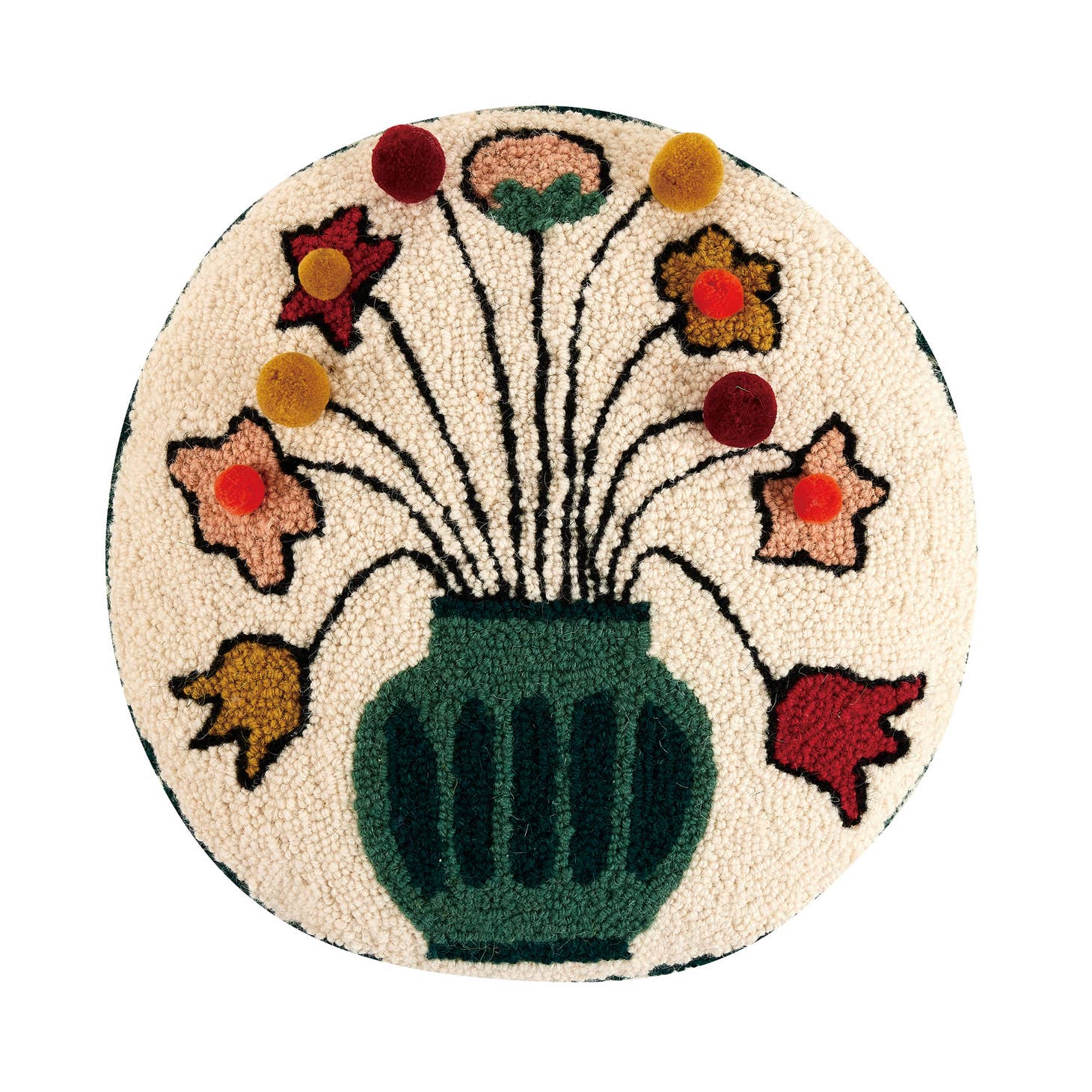Round Flowers Hook Pillow with Tassels