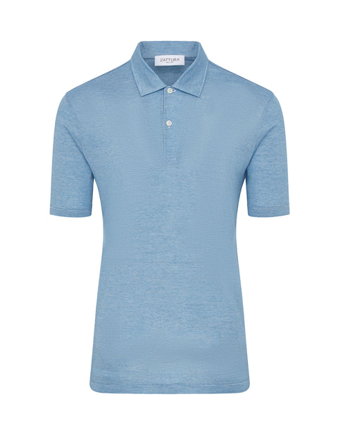 Two Button Slim Stripe Short Sleeve Polo (blue)